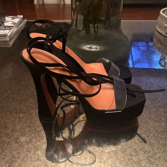 Amina Muaddi Sita Suede Platform Sandals - Picture 10 of 10